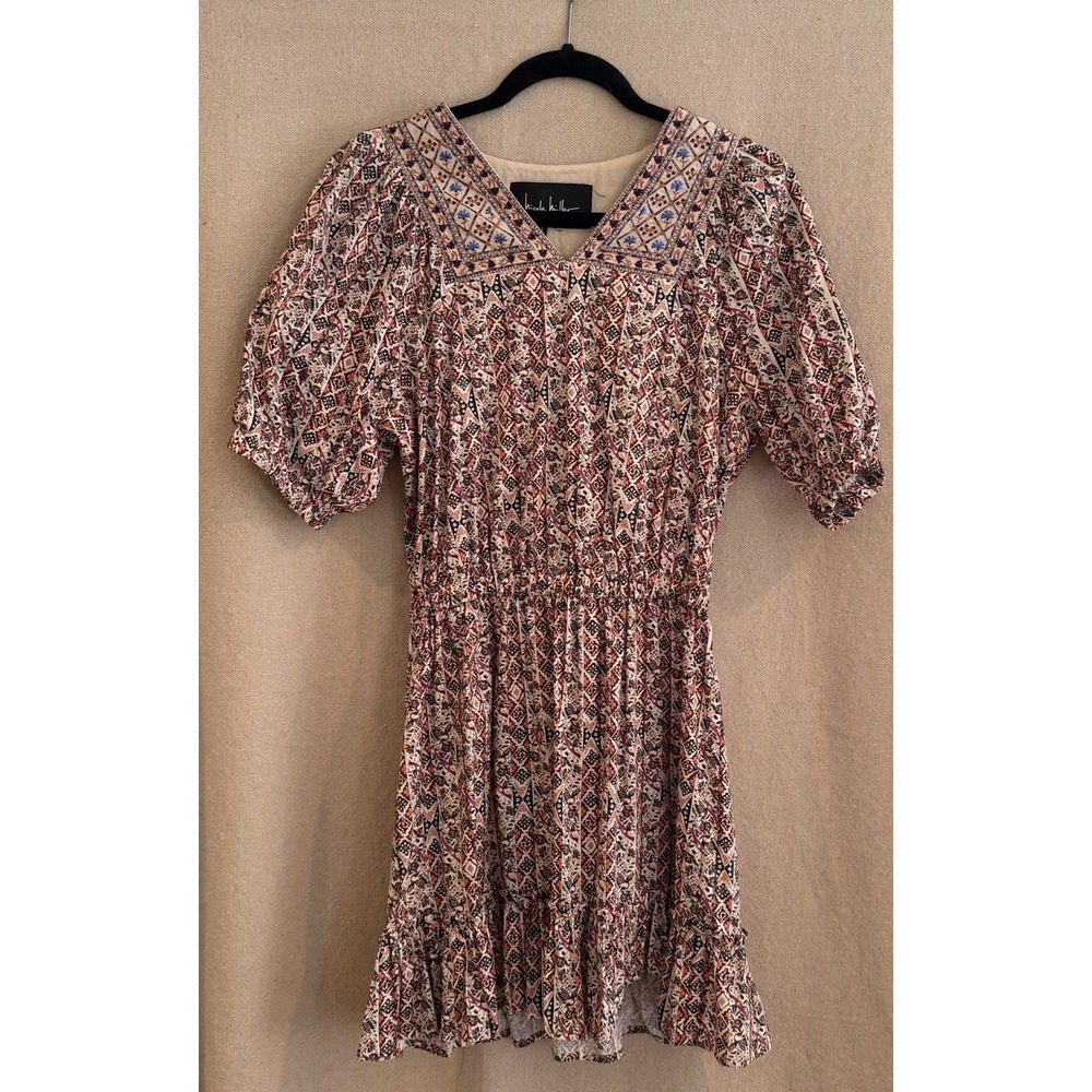 Nicole Miller Floral Print Dress. Approx Size 4-6. See Photos. Embroidered Neck.